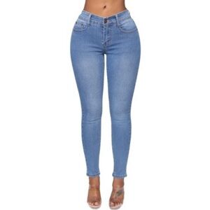 Fashion Nova All The Booty Ripped Skinny Jeans Medium Blue Wash NWT Size 9